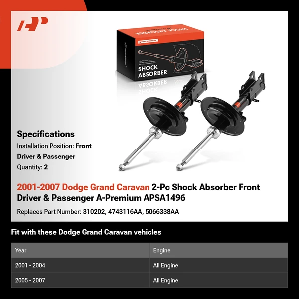 2001-2007 Dodge Grand Caravan 2-Pc Shock Absorber Front Driver & Passenger A-Premium APSA1496