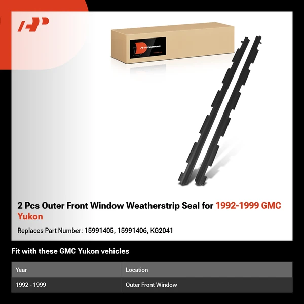 2 Pcs Outer Front Window Weatherstrip Seal for 1992-1999 GMC Yukon