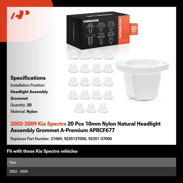 2002-2009 Kia Spectra 20 Pcs 10mm Nylon Natural Headlight Assembly Grommet A-Premium APRCF677