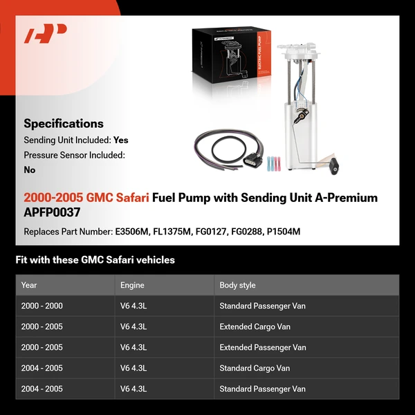 2000-2005 GMC Safari Fuel Pump with Sending Unit A-Premium APFP0037