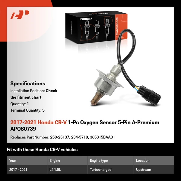 2017-2021 Honda CR-V 1-Pc Oxygen Sensor 5-Pin A-Premium APOS0739