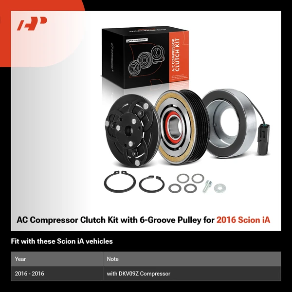 AC Compressor Clutch Kit with 6-Groove Pulley for 2016 Scion iA
