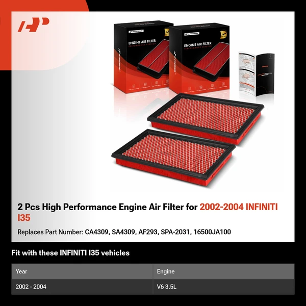 2 Pcs High Performance Engine Air Filter for 2002-2004 INFINITI I35