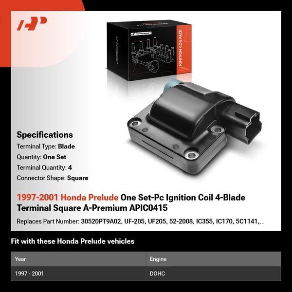 1997-2001 Honda Prelude One Set-Pc Ignition Coil 4-Blade Terminal Square A-Premium APIC0415