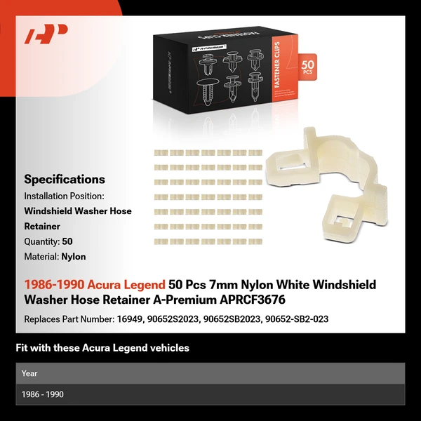 1986-1990 Acura Legend 50 Pcs 7mm Nylon White Windshield Washer Hose Retainer A-Premium APRCF3676