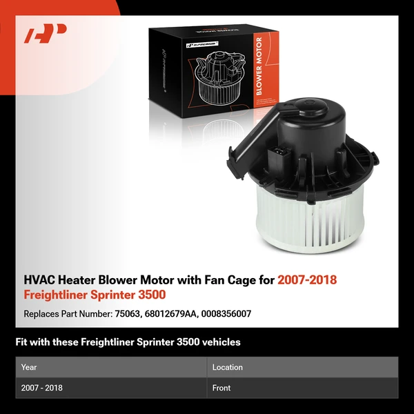HVAC Heater Blower Motor with Fan Cage for 2007-2018 Freightliner Sprinter 3500