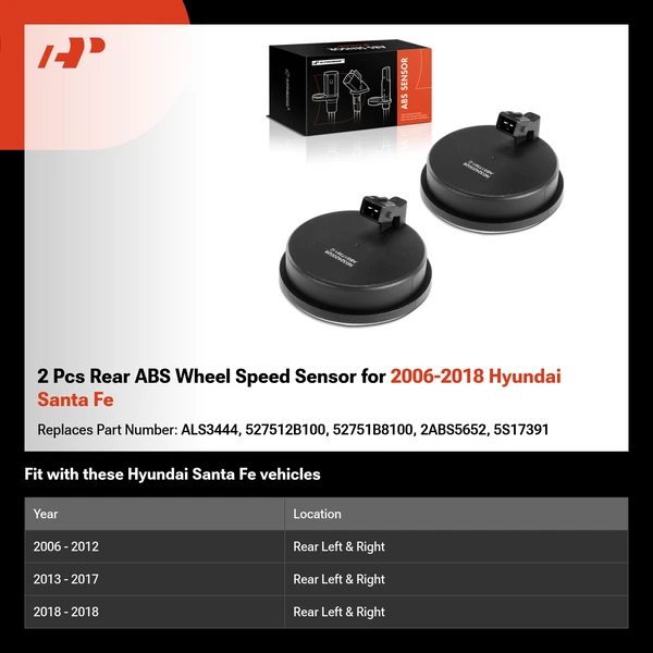 2 Pcs Rear ABS Wheel Speed Sensor for 2006-2018 Hyundai Santa Fe