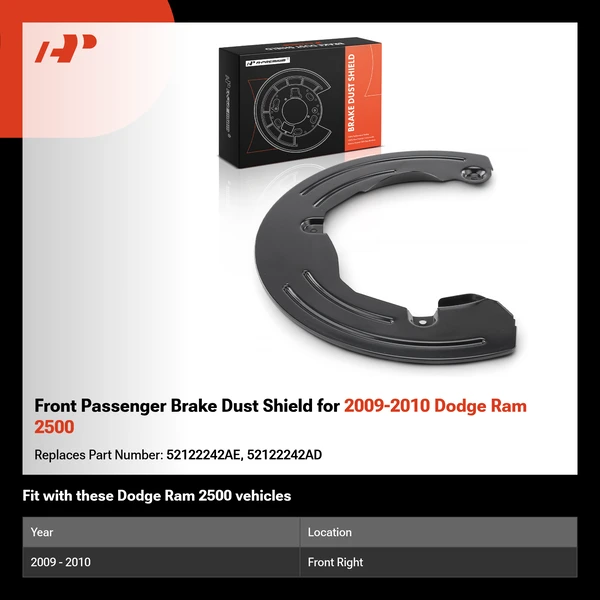 Front Passenger Brake Dust Shield for 2009-2010 Dodge Ram 2500