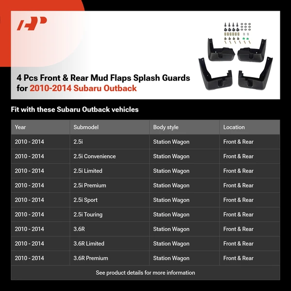 4 Pcs Front & Rear Mud Flaps Splash Guards for 2010-2014 Subaru Outback