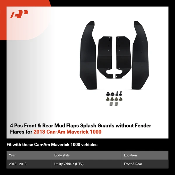 4 Pcs Front & Rear Mud Flaps Splash Guards without Fender Flares for 2013 Can-Am Maverick 1000