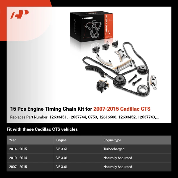 15 Pcs Engine Timing Chain Kit for 2007-2015 Cadillac CTS