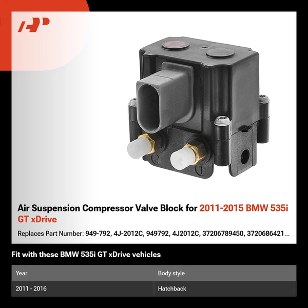 Air Suspension Compressor Valve Block for 2011-2015 BMW 535i GT xDrive