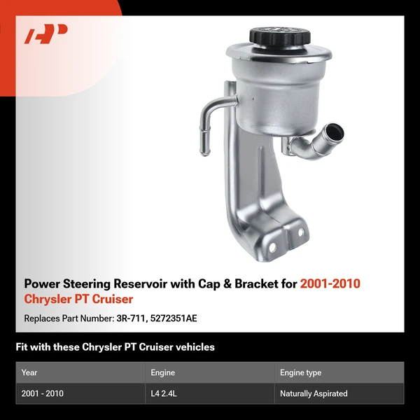 Power Steering Reservoir with Cap & Bracket for 2001-2010 Chrysler PT Cruiser