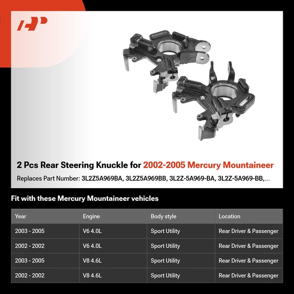 2 Pcs Rear Steering Knuckle for 2002-2005 Mercury Mountaineer