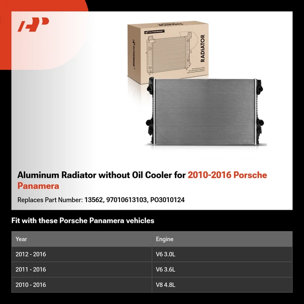 Aluminum Radiator without Oil Cooler for 2010-2016 Porsche Panamera