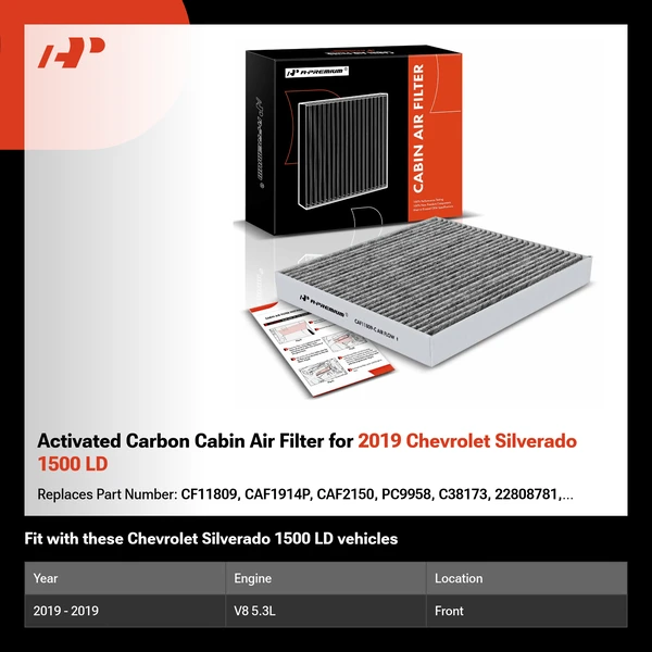 Activated Carbon Cabin Air Filter for 2019 Chevrolet Silverado 1500 LD
