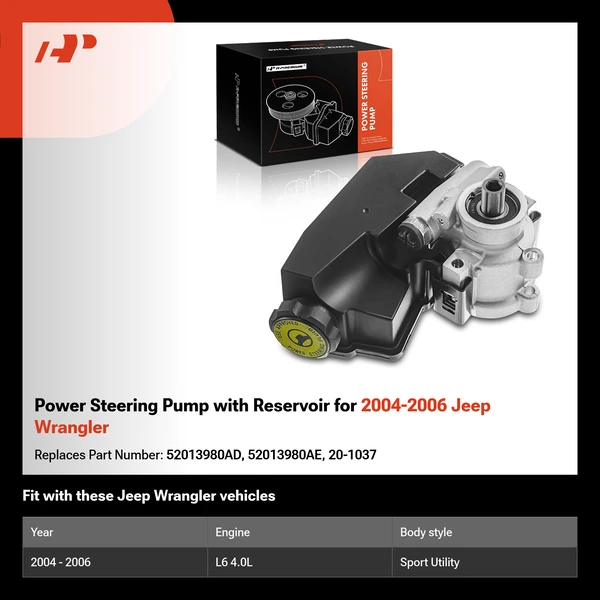 Power Steering Pump with Reservoir for 2004-2006 Jeep Wrangler