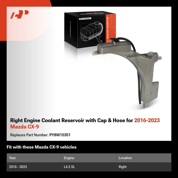 Right Engine Coolant Reservoir with Cap & Hose for 2016-2023 Mazda CX-9