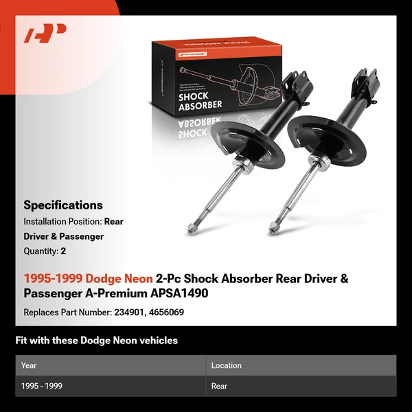 1995-1999 Dodge Neon 2-Pc Shock Absorber Rear Driver & Passenger A-Premium APSA1490