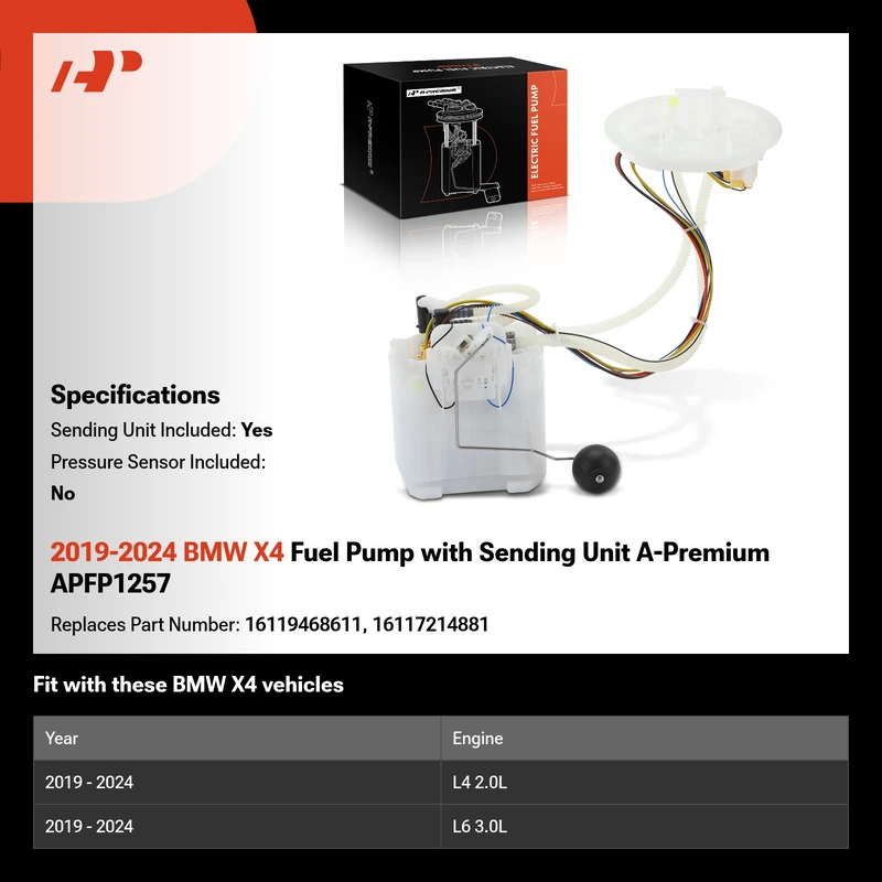 2019-2024 BMW X4 Fuel Pump with Sending Unit A-Premium APFP1257