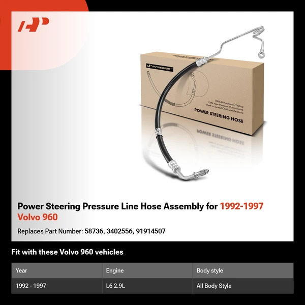 Power Steering Pressure Line Hose Assembly for 1992-1997 Volvo 960