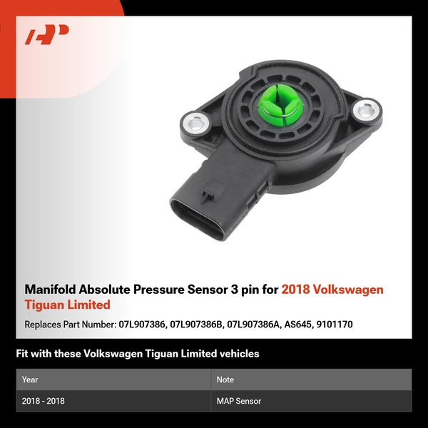 Manifold Absolute Pressure Sensor 3 pin for 2018 Volkswagen Tiguan Limited