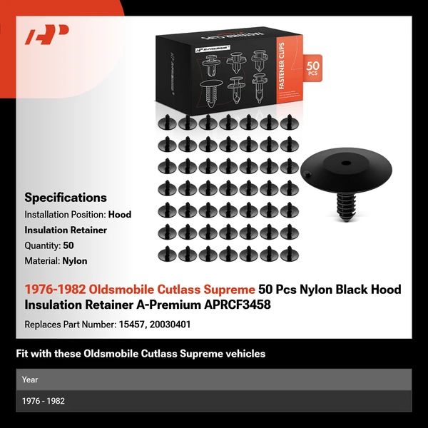 1976-1982 Oldsmobile Cutlass Supreme 50 Pcs Nylon Black Hood Insulation Retainer A-Premium APRCF3458