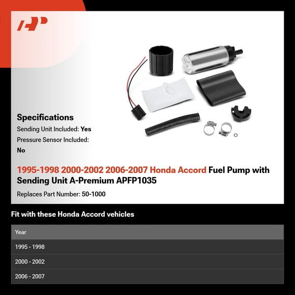 1995-1998 2000-2002 2006-2007 Honda Accord Fuel Pump with Sending Unit A-Premium APFP1035