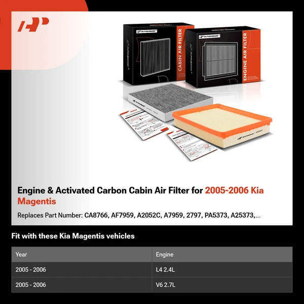 Engine & Activated Carbon Cabin Air Filter for 2005-2006 Kia Magentis