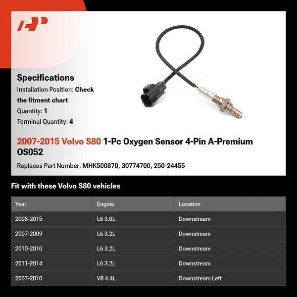 2007-2015 Volvo S80 1-Pc Oxygen Sensor 4-Pin A-Premium OS052