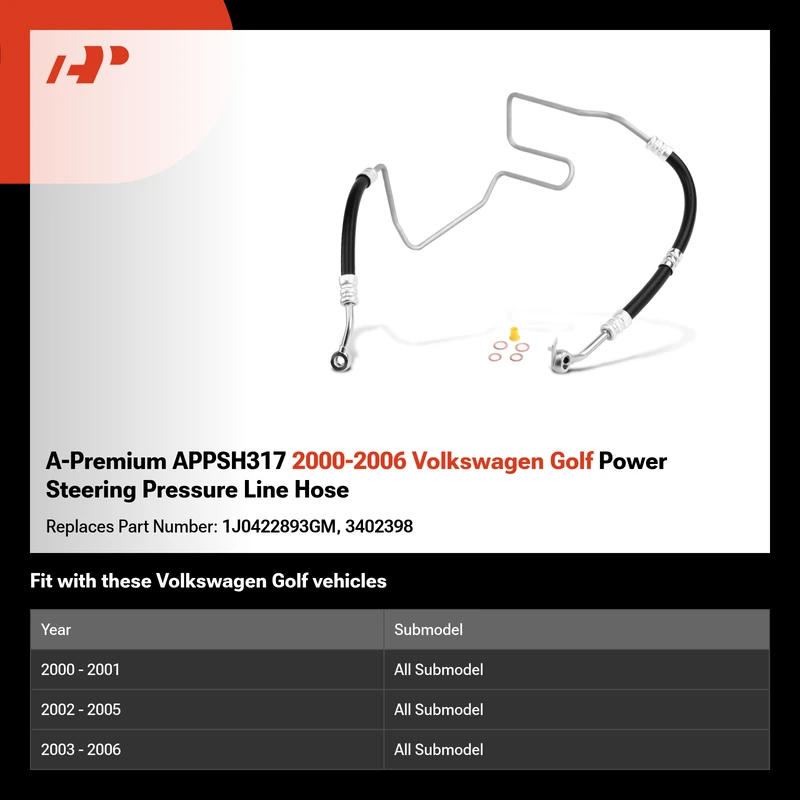 A-Premium APPSH317 2000-2006 Volkswagen Golf Power Steering Pressure Line Hose