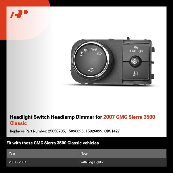 Headlight Switch Headlamp Dimmer for 2007 GMC Sierra 3500 Classic