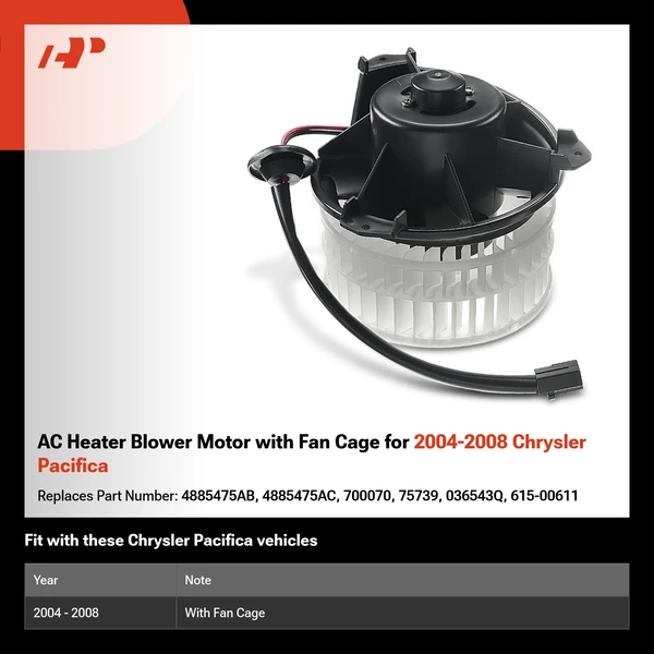 AC Heater Blower Motor with Fan Cage for 2004-2008 Chrysler Pacifica