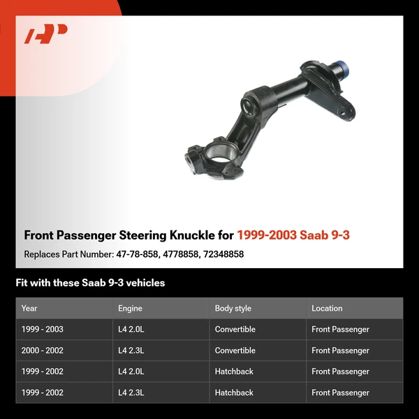 Front Passenger Steering Knuckle for 1999-2003 Saab 9-3