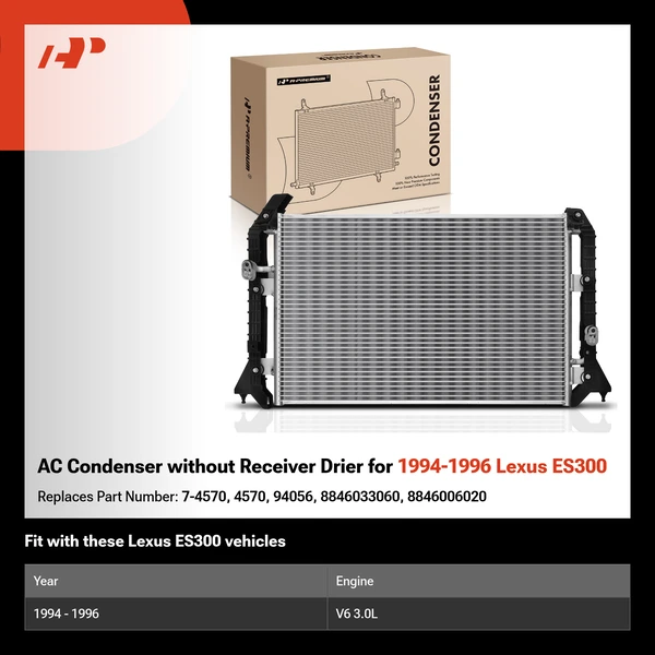 AC Condenser without Receiver Drier for 1994-1996 Lexus ES300