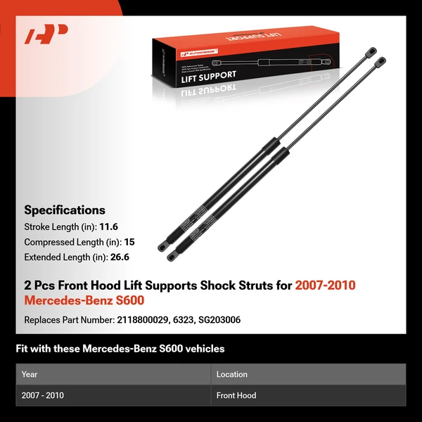 2 Pcs Front Hood Lift Supports Shock Struts for 2007-2010 Mercedes-Benz S600