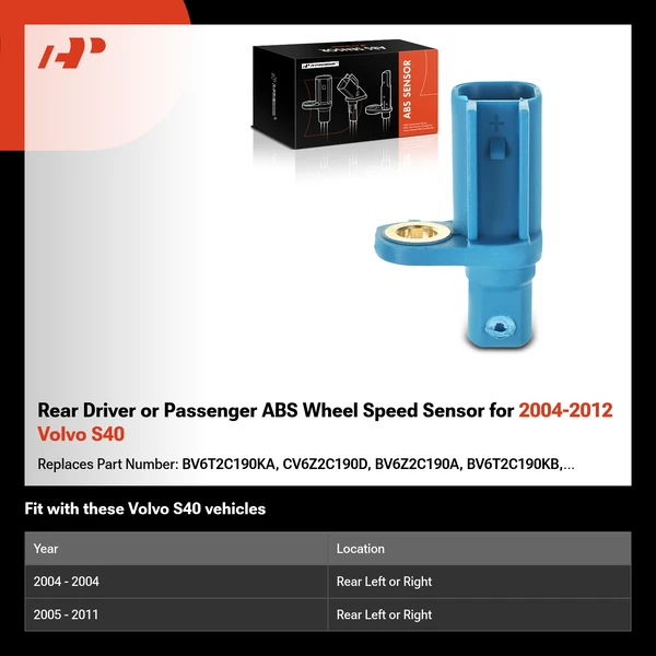 Rear Driver or Passenger ABS Wheel Speed Sensor for 2004-2012 Volvo S40
