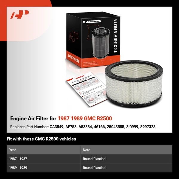 Engine Air Filter for 1987 1989 GMC R2500