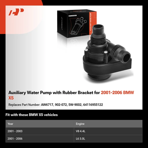 Auxiliary Water Pump with Rubber Bracket for 2001-2006 BMW X5