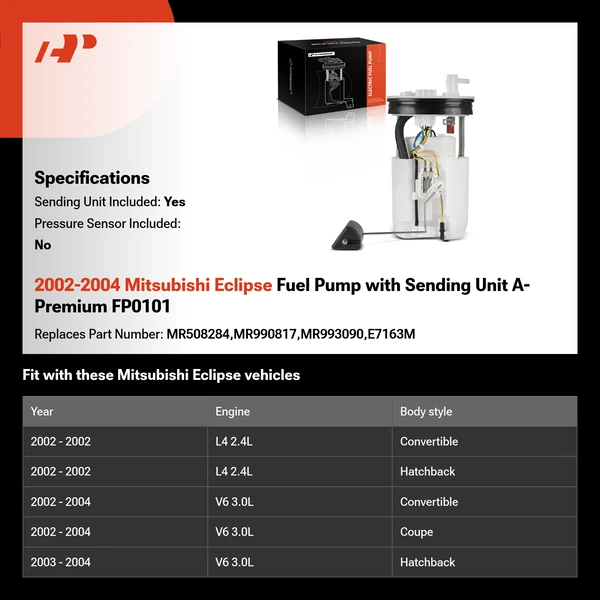 2002-2004 Mitsubishi Eclipse Fuel Pump with Sending Unit A-Premium FP0101