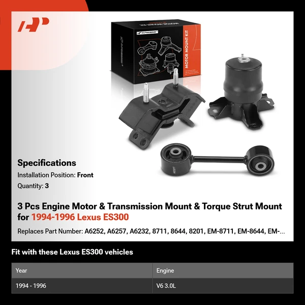 3 Pcs Engine Motor & Transmission Mount & Torque Strut Mount for 1994-1996 Lexus ES300