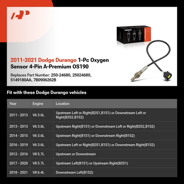2011-2021 Dodge Durango 1-Pc Oxygen Sensor 4-Pin A-Premium OS190