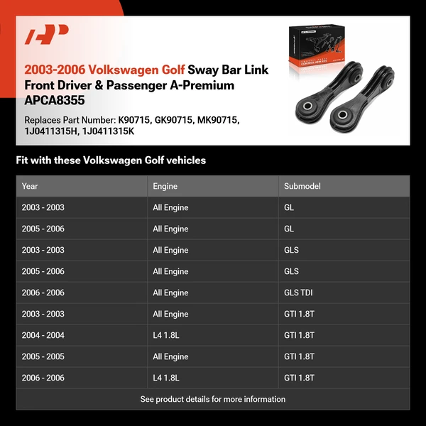 2003-2006 Volkswagen Golf Sway Bar Link Front Driver & Passenger A-Premium APCA8355