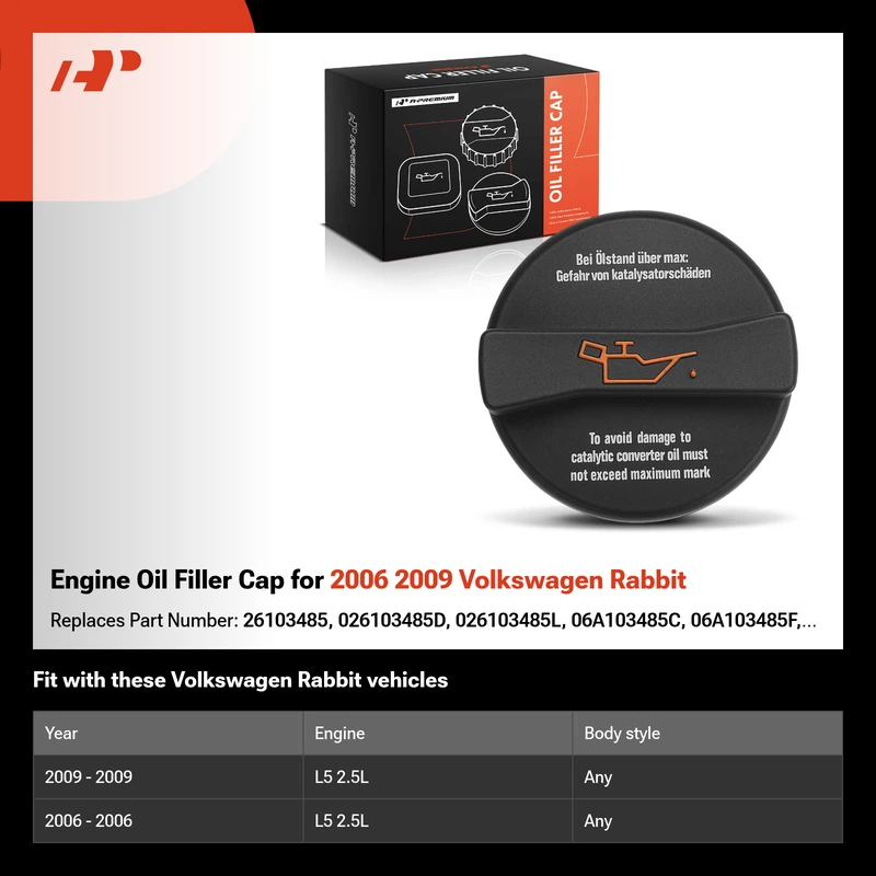 Engine Oil Filler Cap for 2006 2009 Volkswagen Rabbit