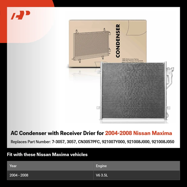 AC Condenser with Receiver Drier for 2004-2008 Nissan Maxima