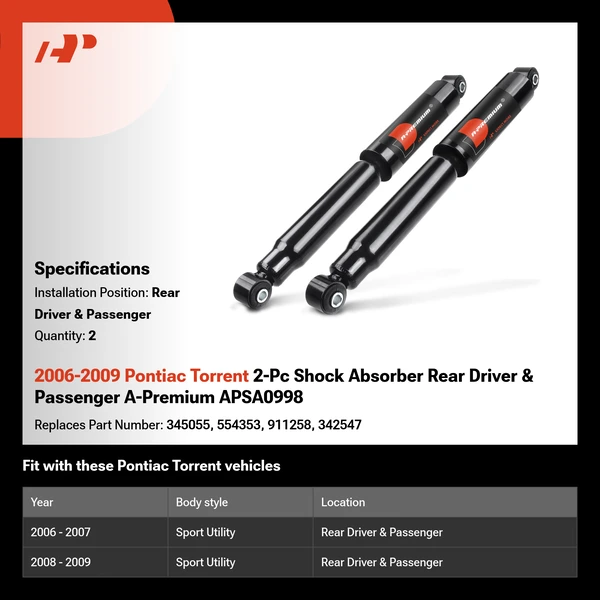 2006-2009 Pontiac Torrent 2-Pc Shock Absorber Rear Driver & Passenger A-Premium APSA0998