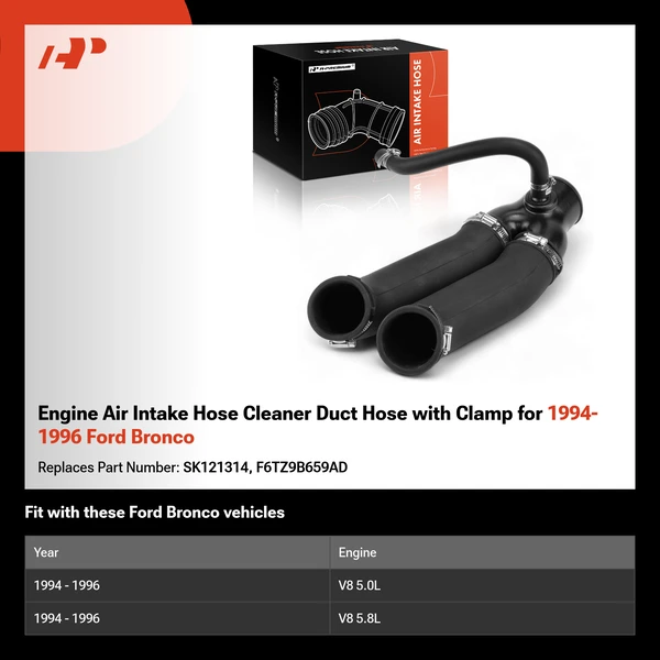 Engine Air Intake Hose Cleaner Duct Hose with Clamp for 1994-1996 Ford Bronco