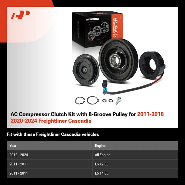 AC Compressor Clutch Kit with 8-Groove Pulley for 2011-2018 2020-2024 Freightliner Cascadia