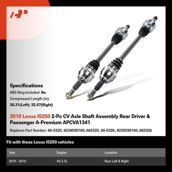 2010 Lexus IS250 2-Pc CV Axle Shaft Assembly Rear Driver & Passenger A-Premium APCVA1341