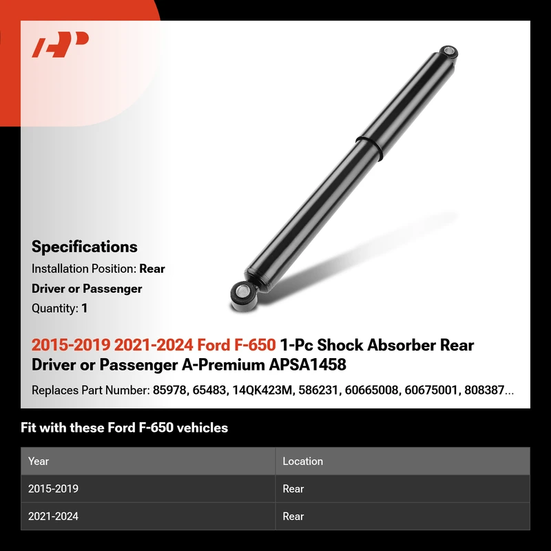2015-2019 2021-2024 Ford F-650 1-Pc Shock Absorber Rear Driver or Passenger A-Premium APSA1458
